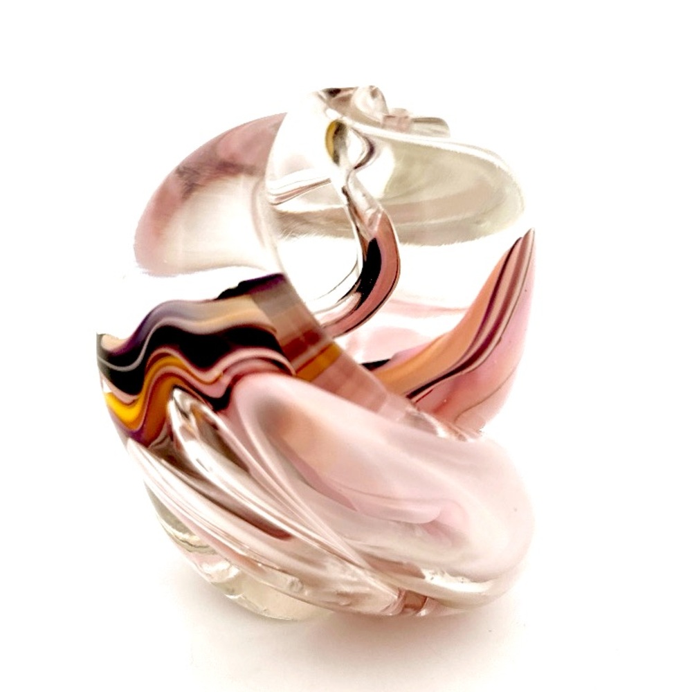 Rollin KARG Studio Signed handblown Glass Paperweight Pink Swirl Design